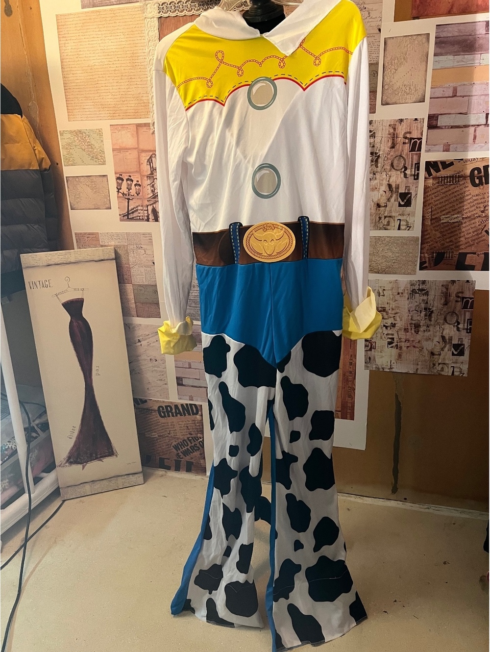 New Disney Toy Story Jessie Halloween Costume Jumpsuit Womens Size LG 12-14